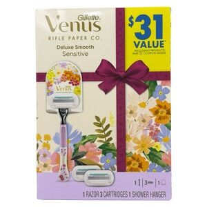 Venus Gillette Rifle Paper Co Deluxe Smooth Sensitive Razor + 3 Refills Gift Box